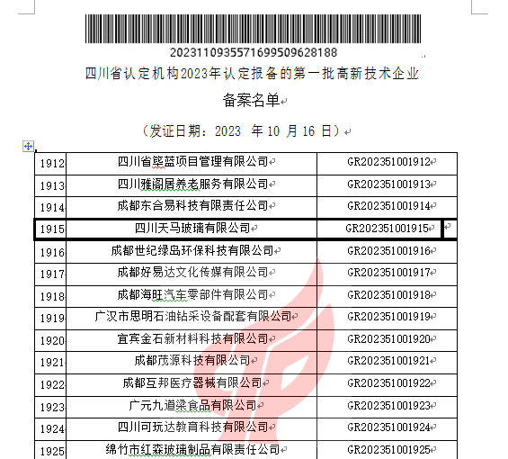 喜報！四川天馬玻璃有限公司再次被認(rèn)定為國家級高新技術(shù)企業(yè)(圖2)